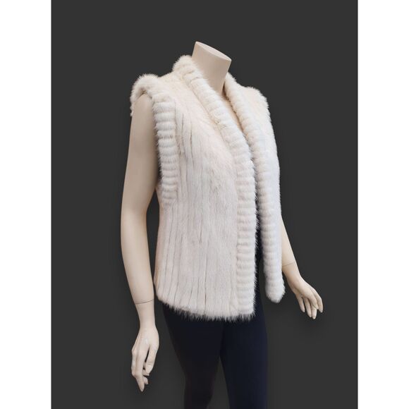 Eggshell White Corduroy Cut Mink Vest -Medium - Picture 5 of 7